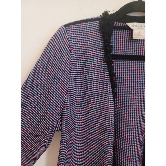 Exclusively Misook Knit Tweed Blazer Jacket M Black Pink Purple Open Front - Picture 4 of 8